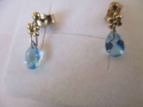 9 ct. Solid yellow  Gold and Genuine Blue Topaz  Earrings