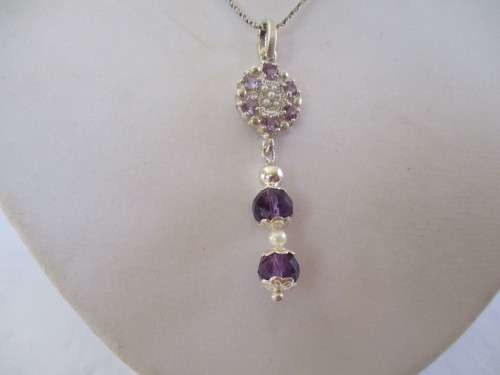 925 Sterling Silver ,Genuine Amethysts  and Seed Pearls Pendant