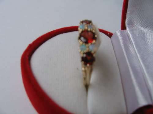 9ct solid Yellow Gold with Garnets and Australian Opals Ring