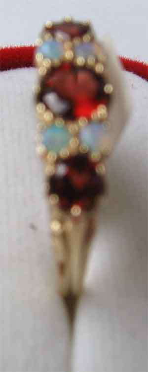 9ct solid Yellow Gold with Garnets and Australian Opals Ring