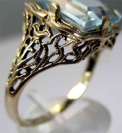 Beautiful-   9ct  Solid Yellow Gold and Genuine Blue Topaz Ring