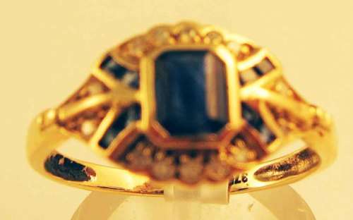 Genuine Blue Sapphires and Diamonds in 9ct Yellow Gold Ring