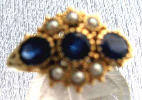 9ct Solid Yellow Gold and Genuine Blue Sapphires ans Seed Pearls Ring