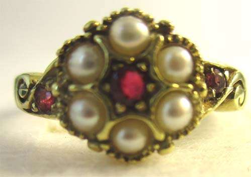 14 K Yellow Gold Ring with Genuine Rubies and Pearls