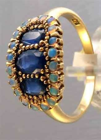 9ct Solid Yellow Gold Genuine Opals  and Sapphires Ring