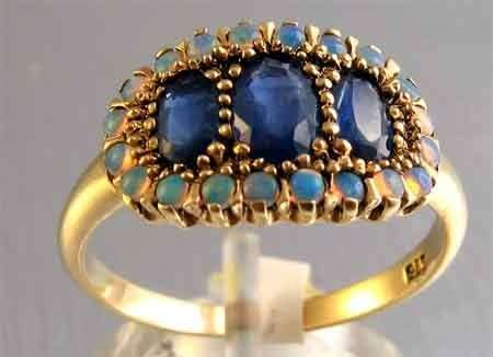 9ct Solid Yellow Gold Genuine Opals  and Sapphires Ring