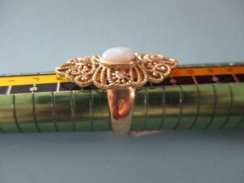 Big & Beautiful 9ct Solid Yellow Gold with Genuine Opal and Diamonds Ring
