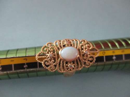 Big & Beautiful 9ct Solid Yellow Gold with Genuine Opal and Diamonds Ring