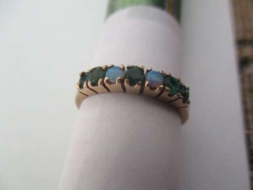 9 ct Yellow Gold Opals and Emeralds Ring