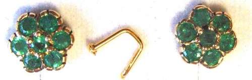 9 ct Yellow Solid Gold and Genuine Emeralds Earrings