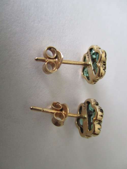 9 ct Yellow Solid Gold and Genuine Emeralds Earrings
