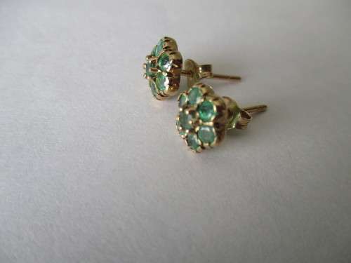 9 ct Yellow Solid Gold and Genuine Emeralds Earrings