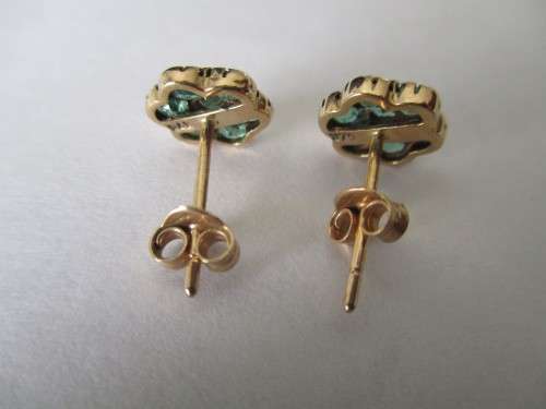 9 ct Yellow Solid Gold and Genuine Emeralds Earrings