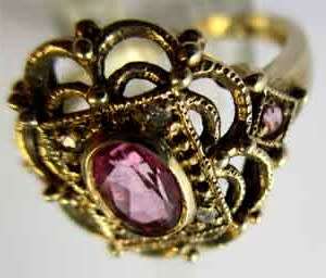 9ct . Solid Yellow Gold, Pink Topaz and Diamonds Ring