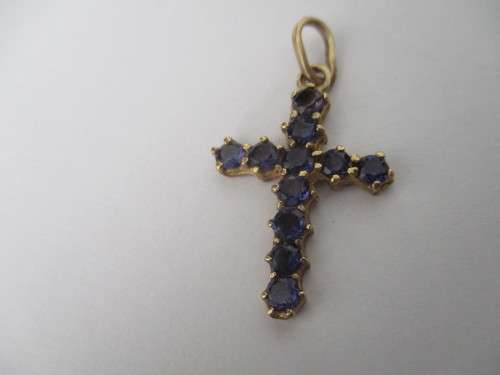 9 Ct.  Solid Gold and Genuine Iolite Pendant