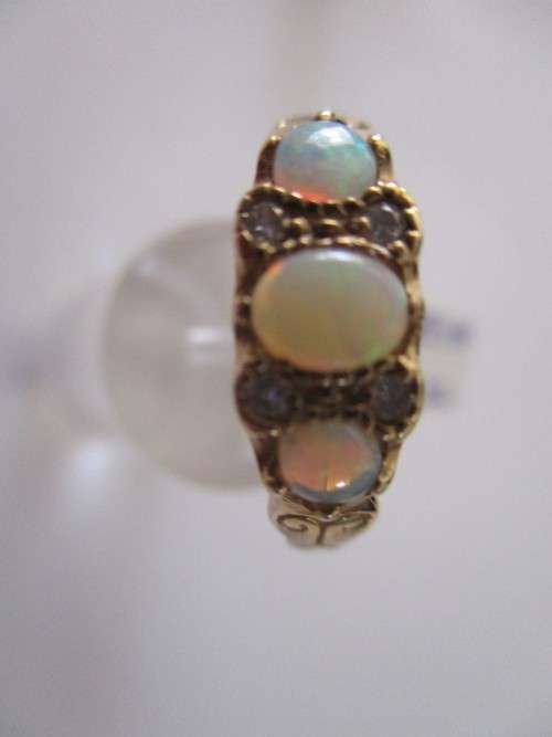Genuine Australian Opals and Diamonds in 9ct Yellow Gold Ring