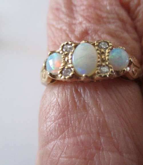 Genuine Australian Opals and Diamonds in 9ct Yellow Gold Ring