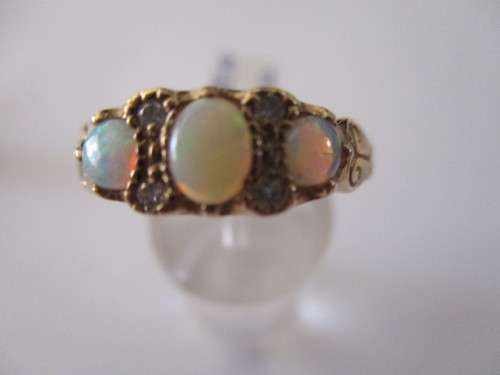 Genuine Australian Opals and Diamonds in 9ct Yellow Gold Ring