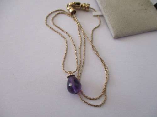 9ct Yellow Solid Gold Chain and Amethyst Gold Pendant