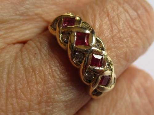 Genuine Rubies and Diamonds in 9 ct Yellow Gold Ring