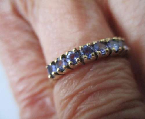 Genuine Tanzanite Eternity Solid  9ct.Yellow  Gold Ring