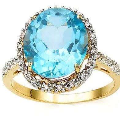Amazing 5.26Ct. Blue Topaz and Genuine Diamonds in 10K Gold Ring