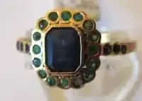 9ct Solid Yellow Gold , Genuine Emeralds  and Sapphires Ring