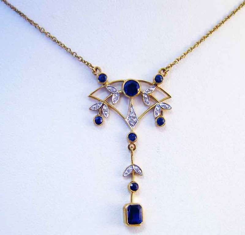 9ct Yellow Gold with genuine Blue Sapphires and Diamonds Necklace