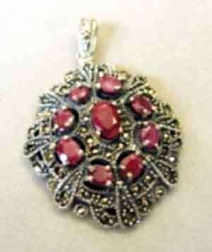 Silver , Marcasite and Rubies Pendant.