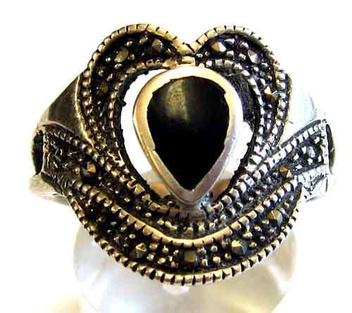 Remarcable, Sterling Silver, Marcasite and Black onyx  Ring.