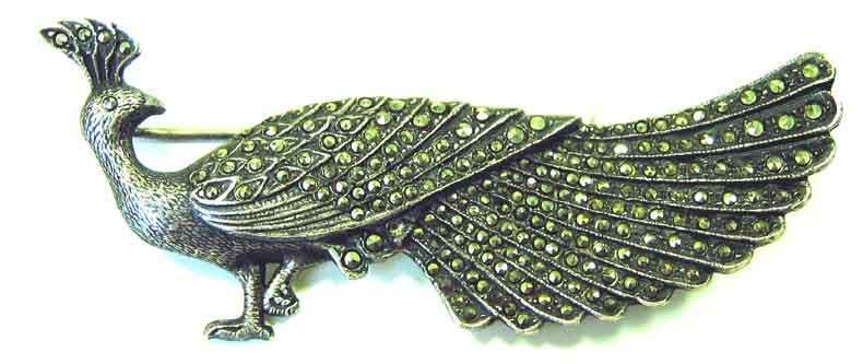 Magnificent Sterling Silver and Marcasite " Peacock " Brooch.
