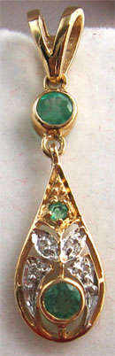 Solid 9k Gold & Genuine Emeralds and Diamonds Pendant.
