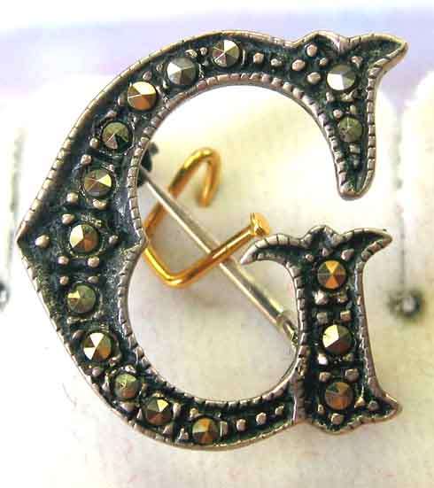 Sterling Silver , Marcasite " G " Brooch.