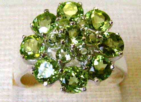 Genuine Peridot -Cluster Ring in Sterling Silver.