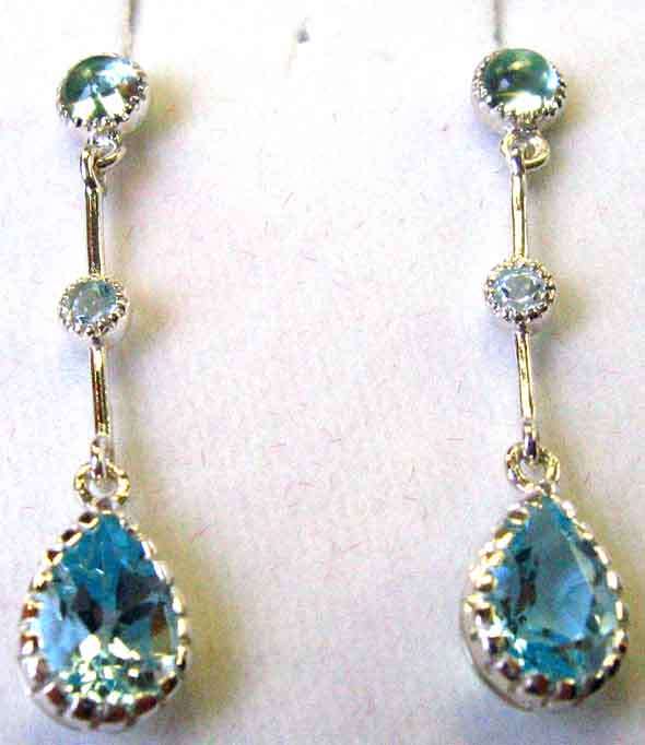 Beautiful Sterling Silver  and  Blue Topaz  Drop Earrings.