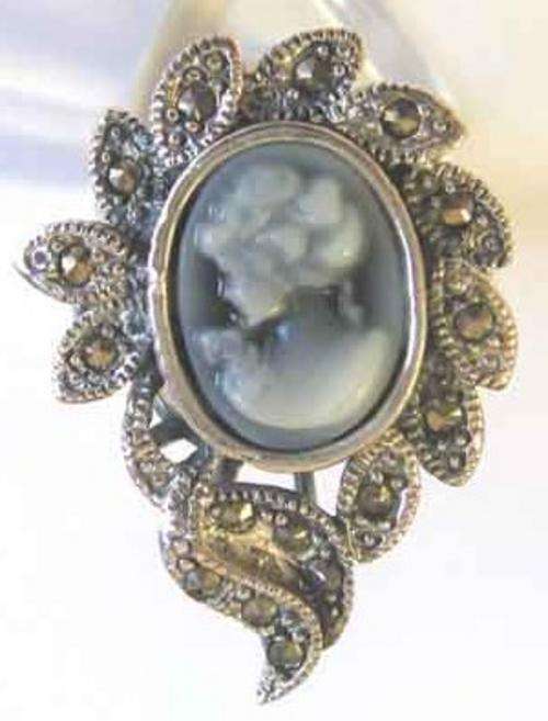 Sterling Silver Marcasite Cameo Ring