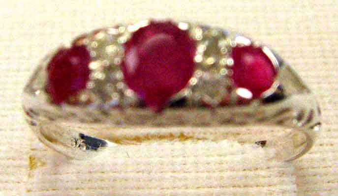Genuine Rubies and Diamonds in Sterling Silver - Antique -design ring.