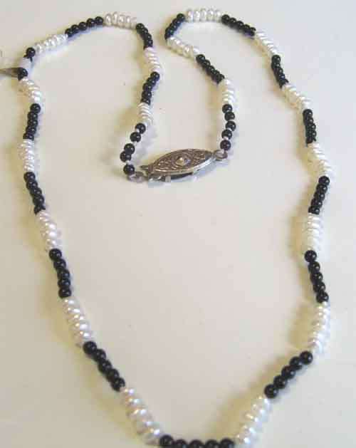Dainty Black Onyx and Seed Pearls Necklace.