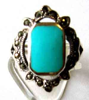 Sterling Silver, Marcasite and Turquoise Ring.
