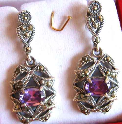 Sterling Silver Marcasite and Amethysts Earrings.