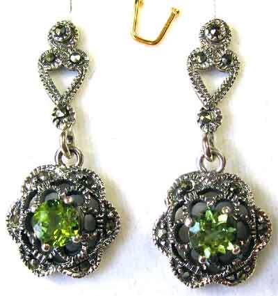 Terrific Sterling Silver , Marcasite and Peridot Earrings.