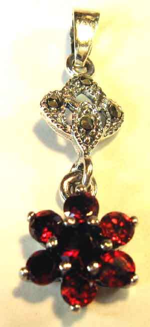 Cute , Genuine Garnets in Sterling Silver Pendant.