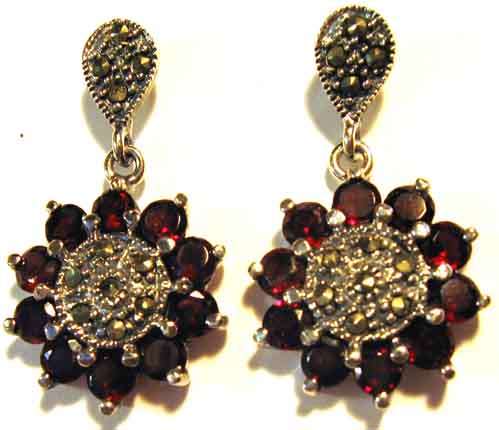 Beautiful Sterling Silver, Marcasite and Garnet Earrings.