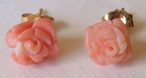 A Pair of 14K Solid Gold and Genuine Coral Earrings/ studs.