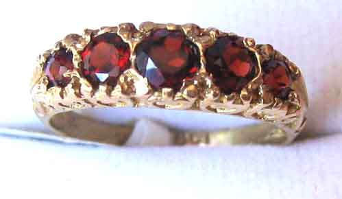 9ct Solid Gold  and Genuine Garnets  Ring