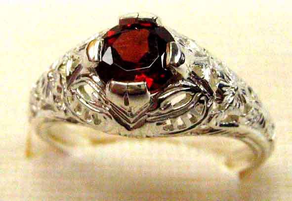 Sterling Sliver ,Solitaire Genuine Garnet Ring.