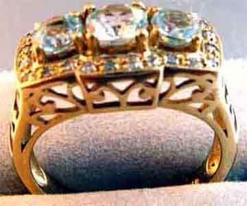 Breathtaking  9K Solid Gold,  Genuine Aquamarines & Diamond Ring.