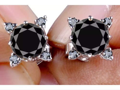 2.58ct AAA Black Moissanite & Natural Rough Diamond .925 Silver Earings