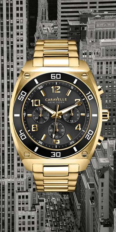 **exclusive** Brand New Caravelle New York Men's 45A111 Analog Display Japanese Quartz Gold Watch