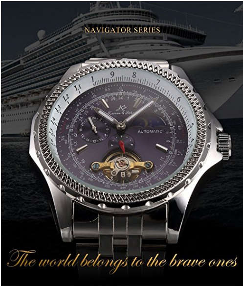 *Genuine* Kronen&Söhne Tourbillion Stainless Steel Moon Phase Automatic Mechanical Men's Sport Watch